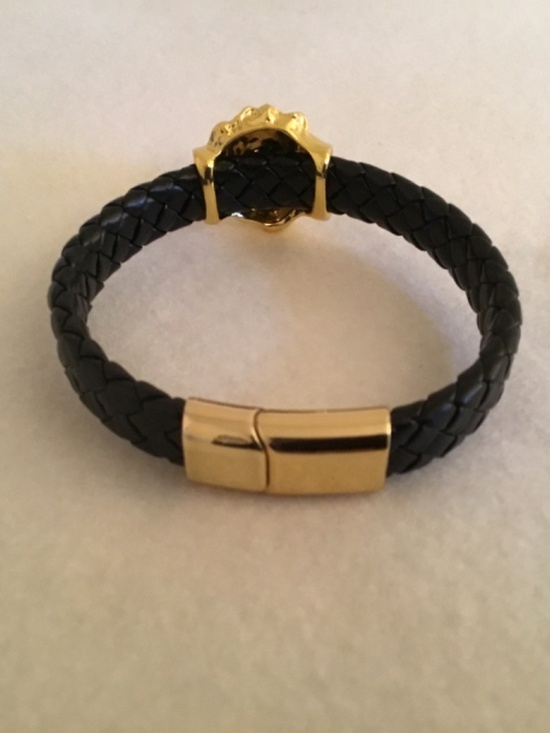 Men’s Black Woven Golden Lion Head Bracelet - Picture 4 of 7